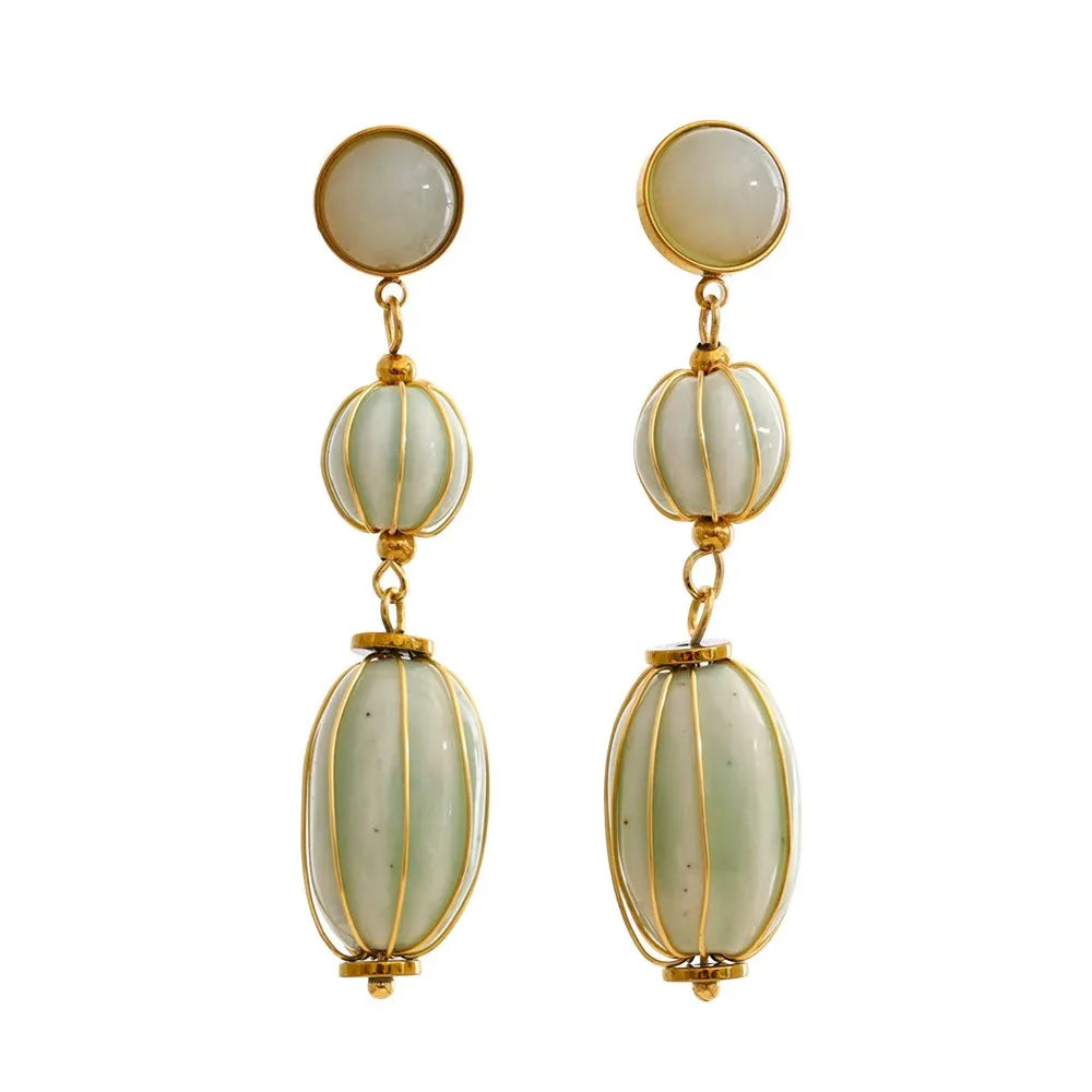 Brinco Longo Dourado com Madrepérola Champagne Feminino Elegant