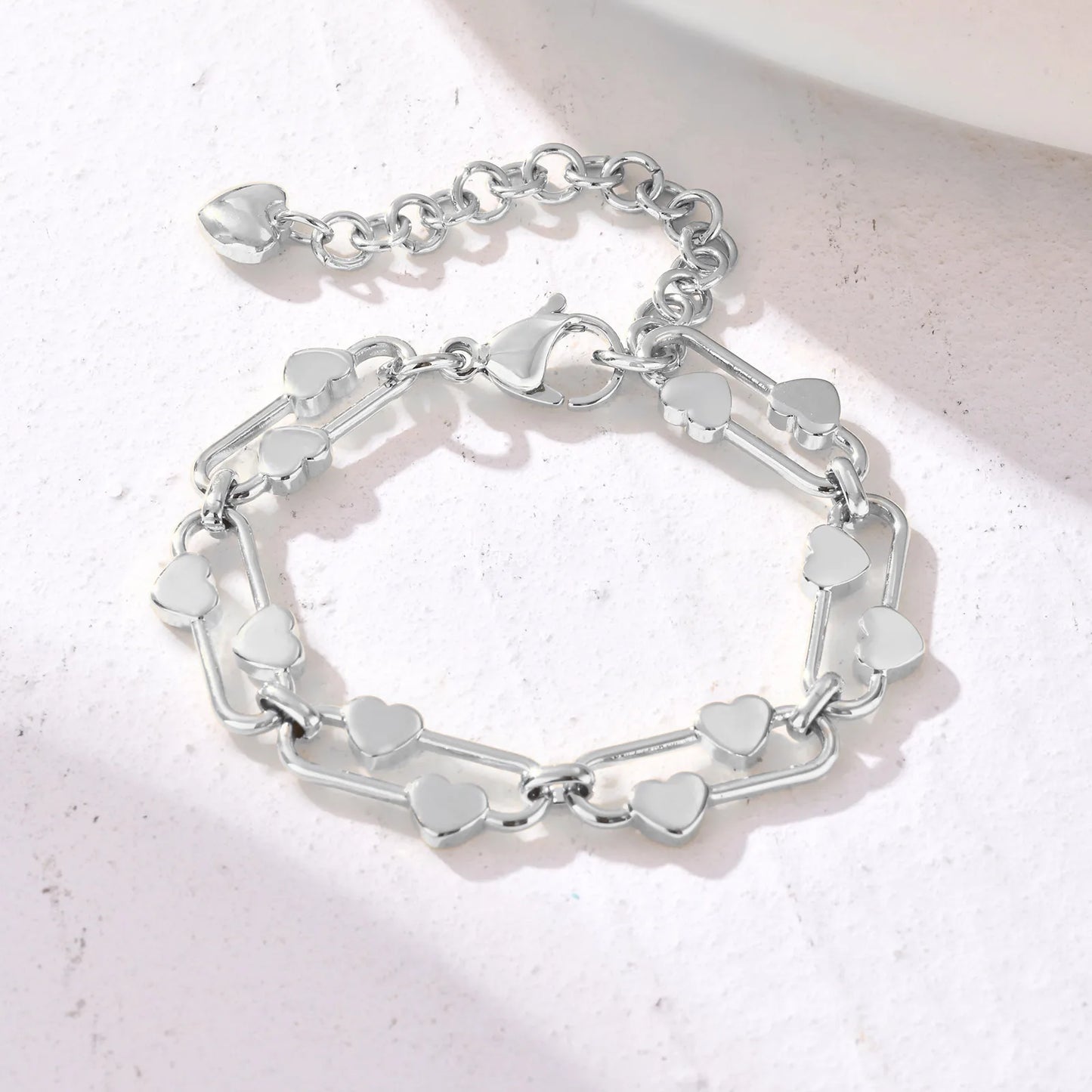 Pulseira delicada em forma de coração para mulheres, pulseira de corrente oval à prova d'água de aço inoxidável feita à mão, presente de joia com pingente