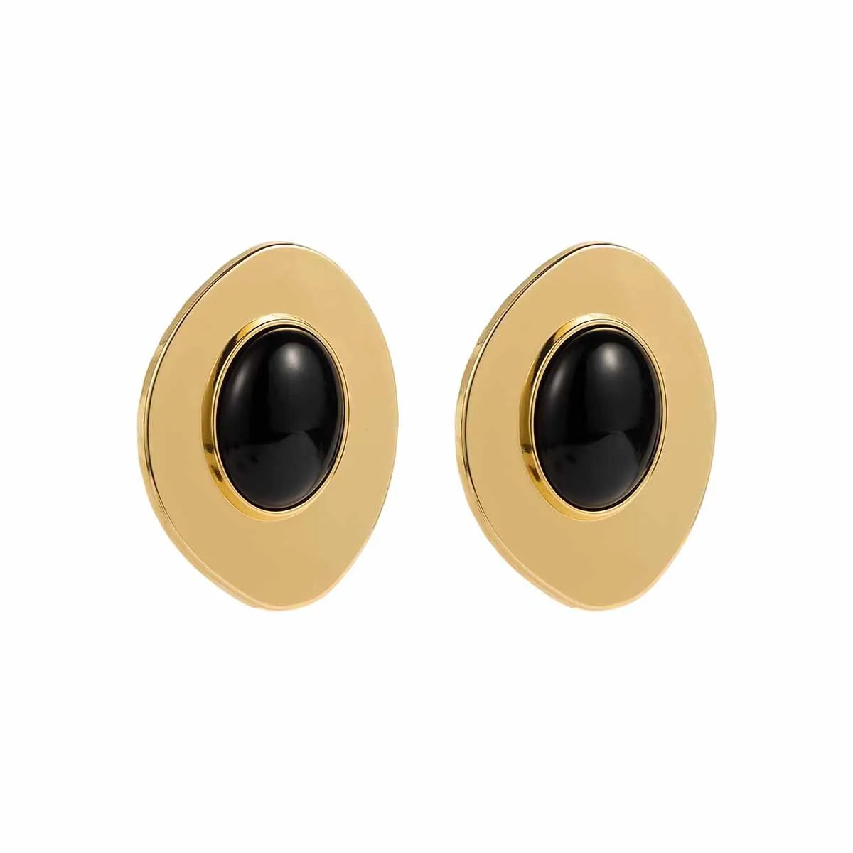 Brinco Dourado Oval com Pedra Marrom Feminino