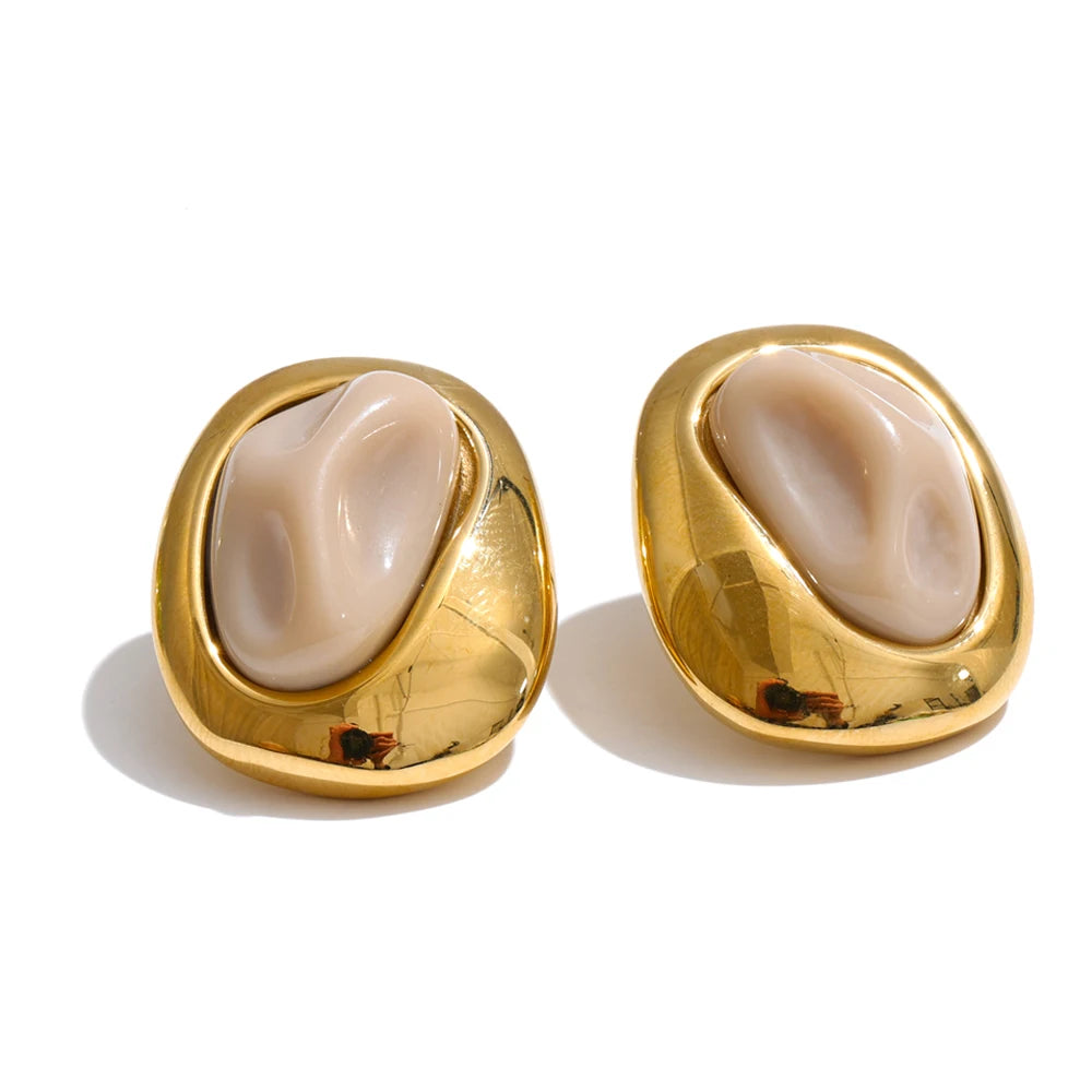 Brinco Dourado Orgânico com Pedra Azul Feminino