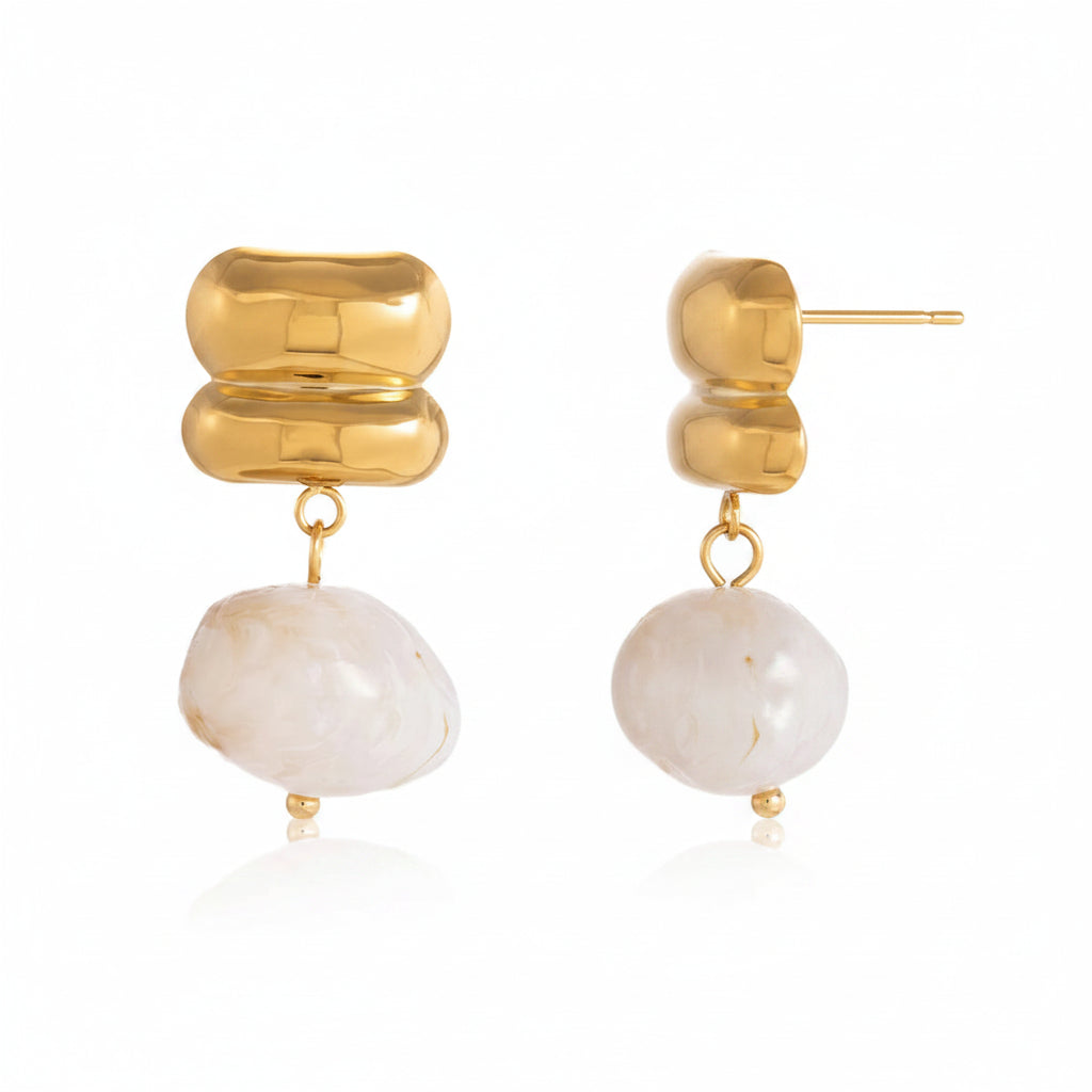 Brinco Dourado Orgânico com Pedra Colorida Feminino