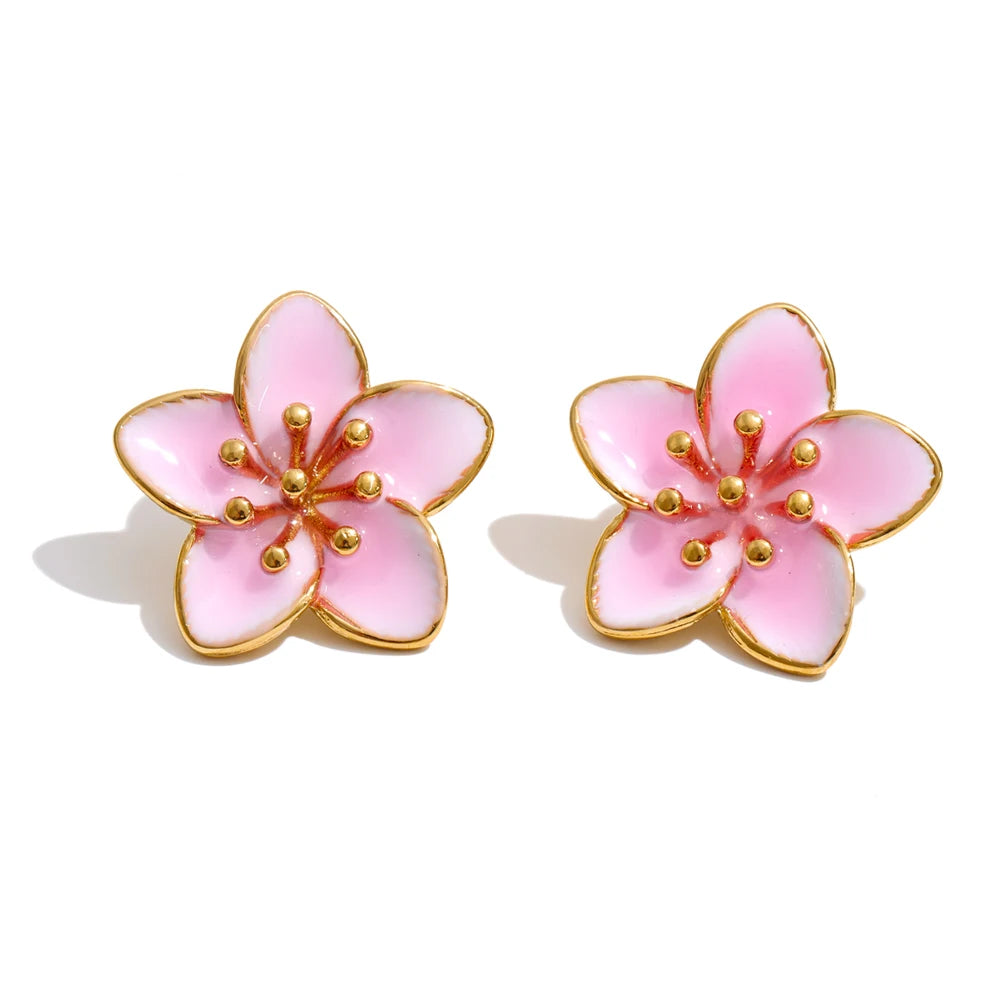 Brinco Flor Lilás Esmaltado Feminino com Detalhes Dourados Delicado e Elegante
