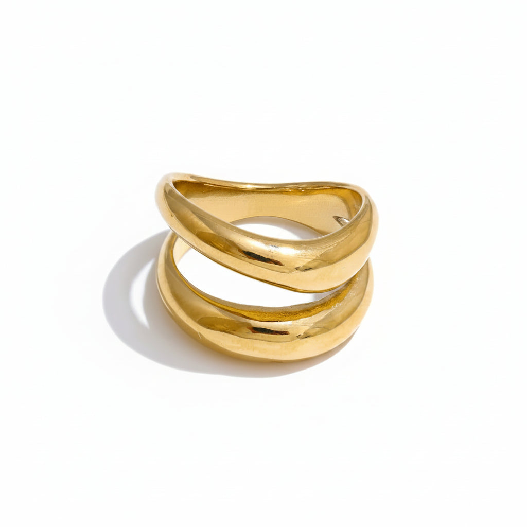 Anel Dourado Duplo Vazado Feminino