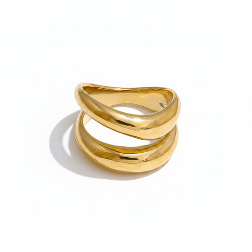 Anel Dourado Duplo Vazado Feminino