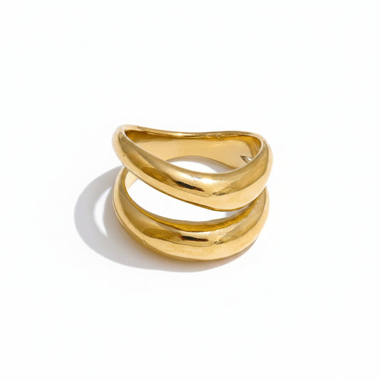 Anel Dourado Duplo Vazado Feminino