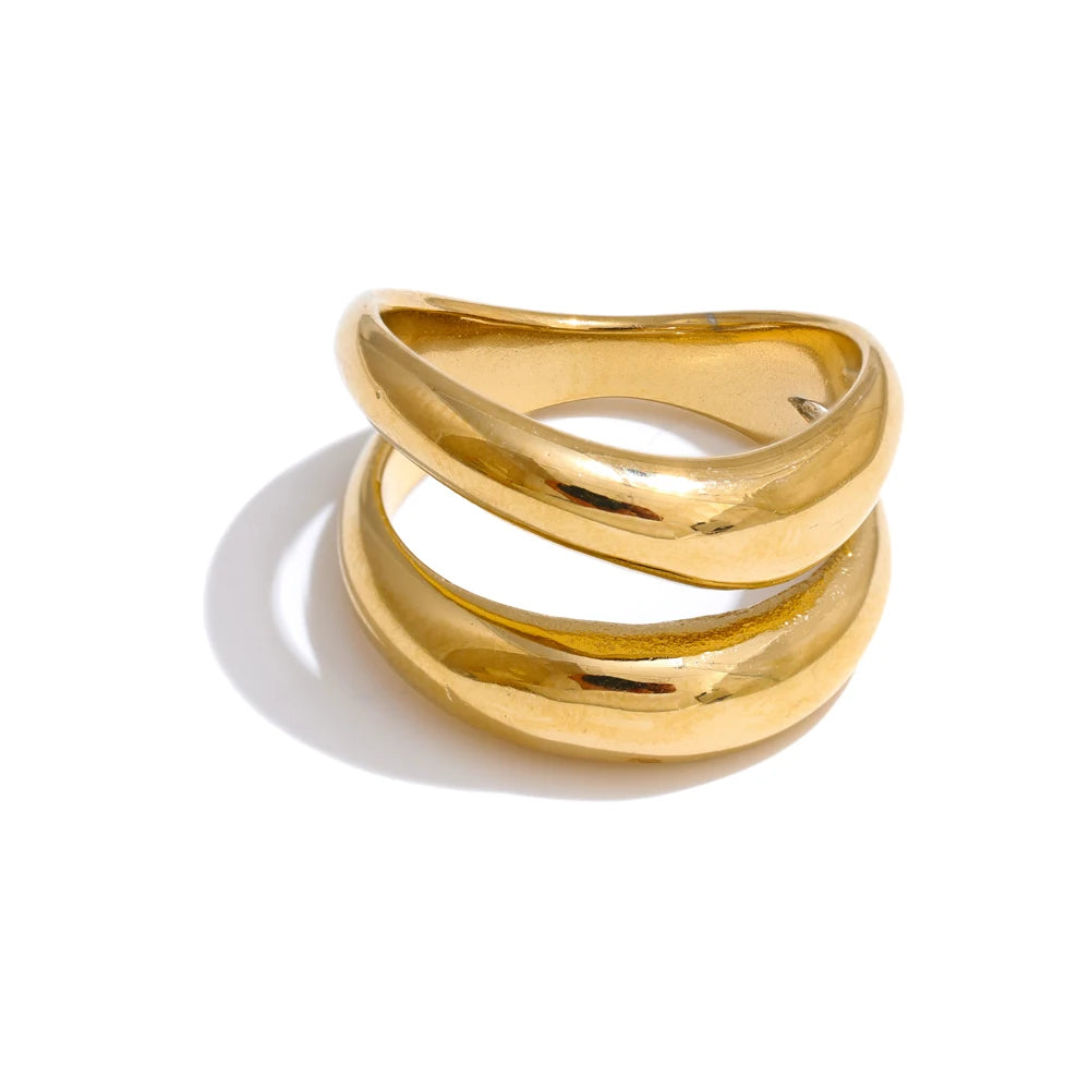 Anel Dourado Duplo Vazado Feminino