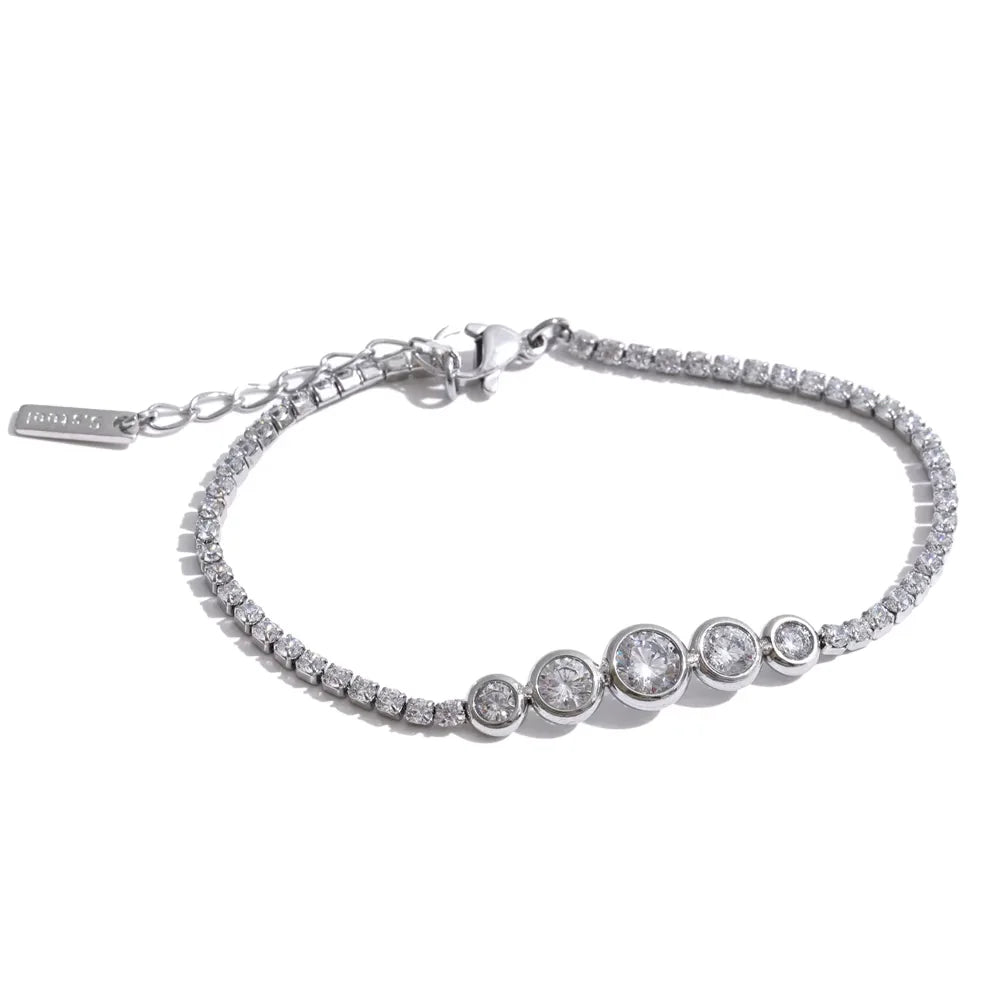 Pulseira Riviera Feminina Dourada com Zircônias Brilhantes Ajustável