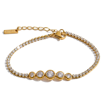 Pulseira Riviera Feminina Dourada com Zircônias Brilhantes Ajustável