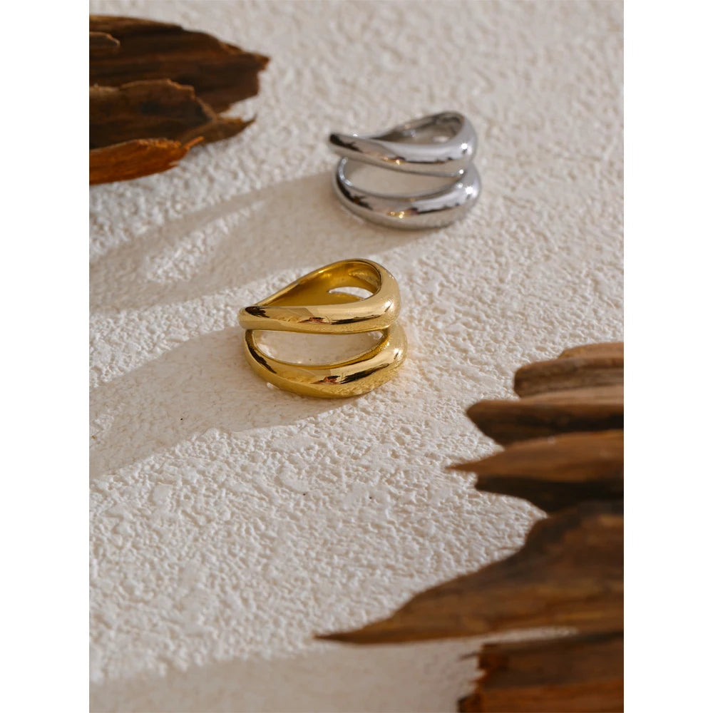 Anel Dourado Duplo Vazado Feminino