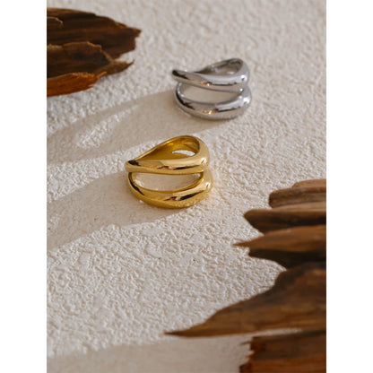 Anel Dourado Duplo Vazado Feminino