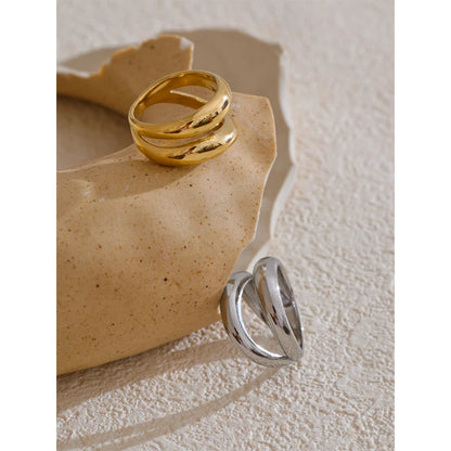 Anel Dourado Duplo Vazado Feminino