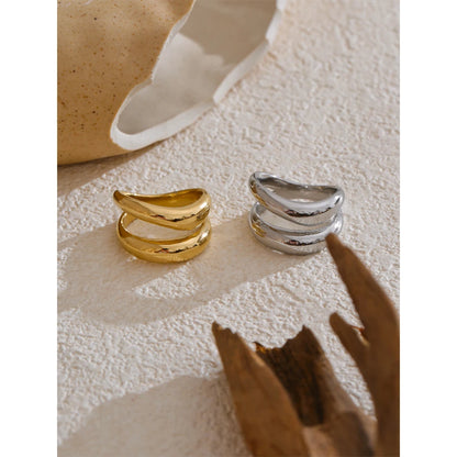 Anel Dourado Duplo Vazado Feminino