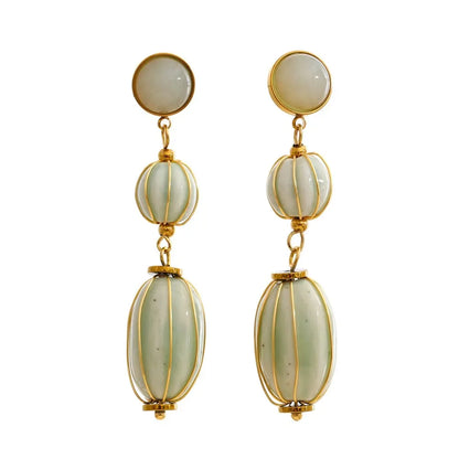 Brinco Longo Dourado com Madrepérola Champagne Feminino Elegant