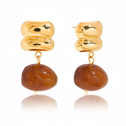 Brinco Dourado Orgânico com Pedra Colorida Feminino