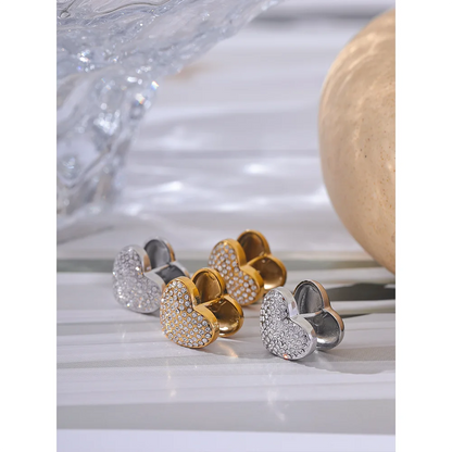 Brinco Coração Luxo Cristal Pavê Dourado