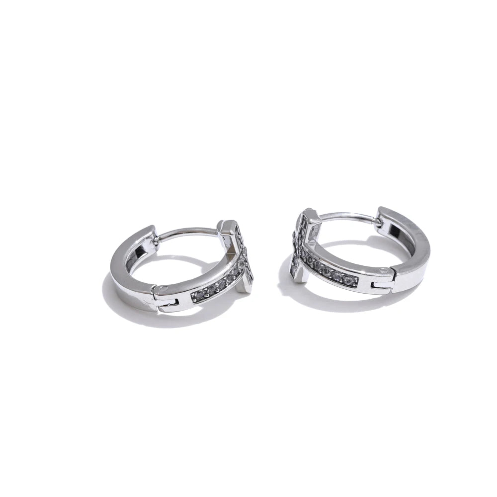 Brinco Argola Cruz Minimalista Cristal Dourado