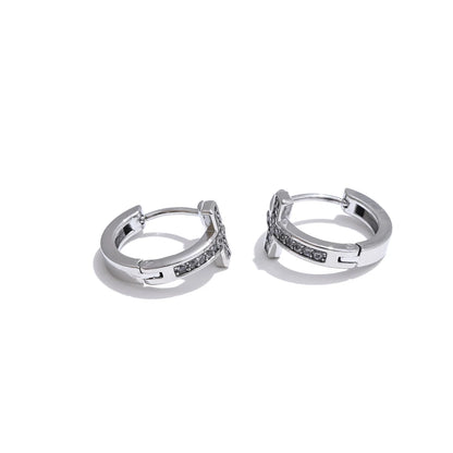 Brinco Argola Cruz Minimalista Cristal Dourado