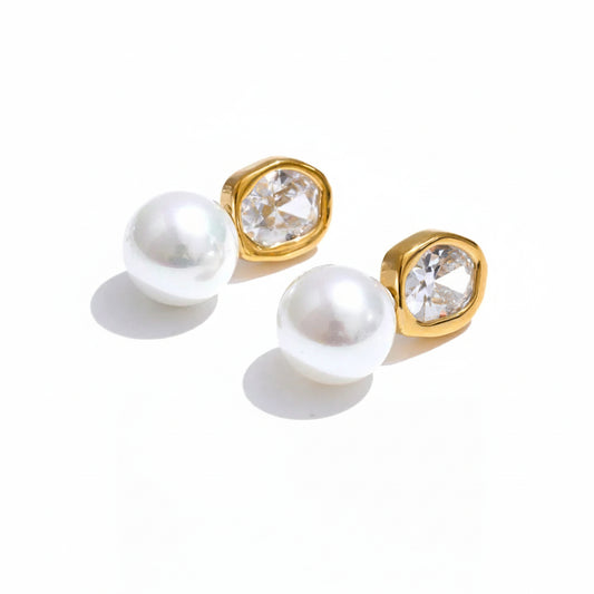 Brinco Pérola com Zircônia Dourado Feminino