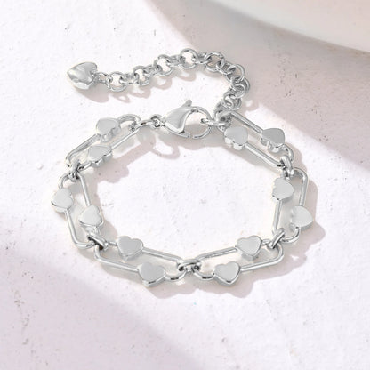 Pulseira delicada em forma de coração para mulheres, pulseira de corrente oval à prova d'água de aço inoxidável feita à mão, presente de joia com pingente