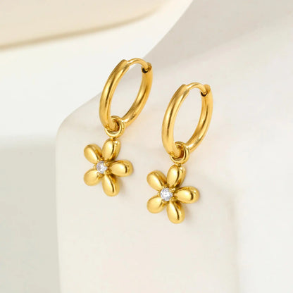 Brincos Argola Dourado Flor Zircônia