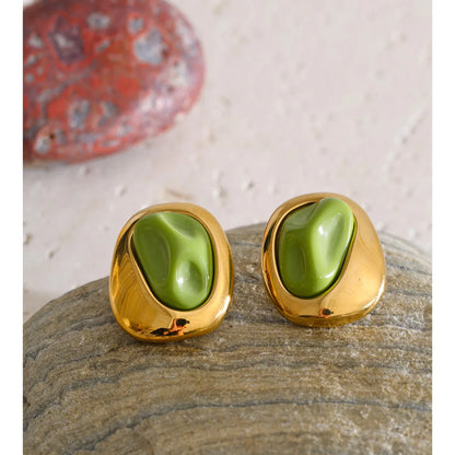 Brinco Dourado Orgânico com Pedra Azul Feminino