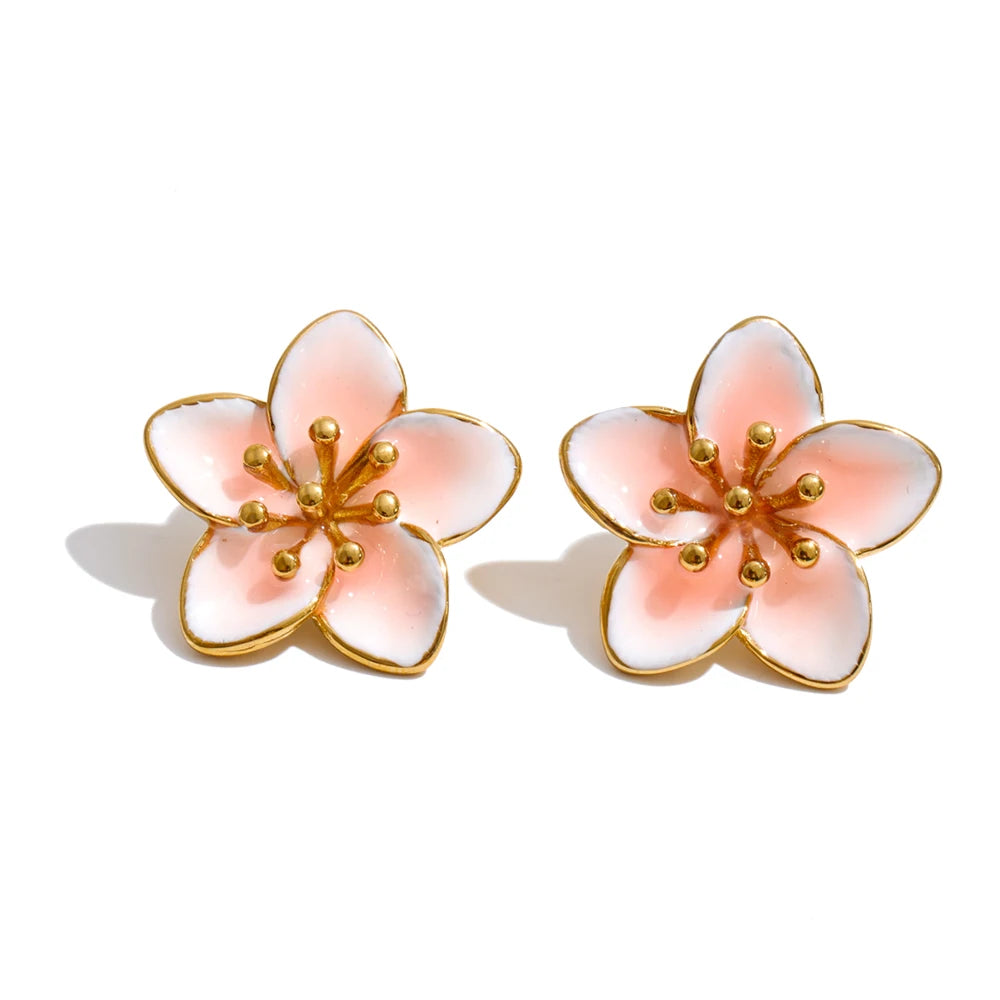 Brinco Flor Lilás Esmaltado Feminino com Detalhes Dourados Delicado e Elegante