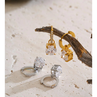 Brinco Argola Dourada com Zircônia Cristal Feminino