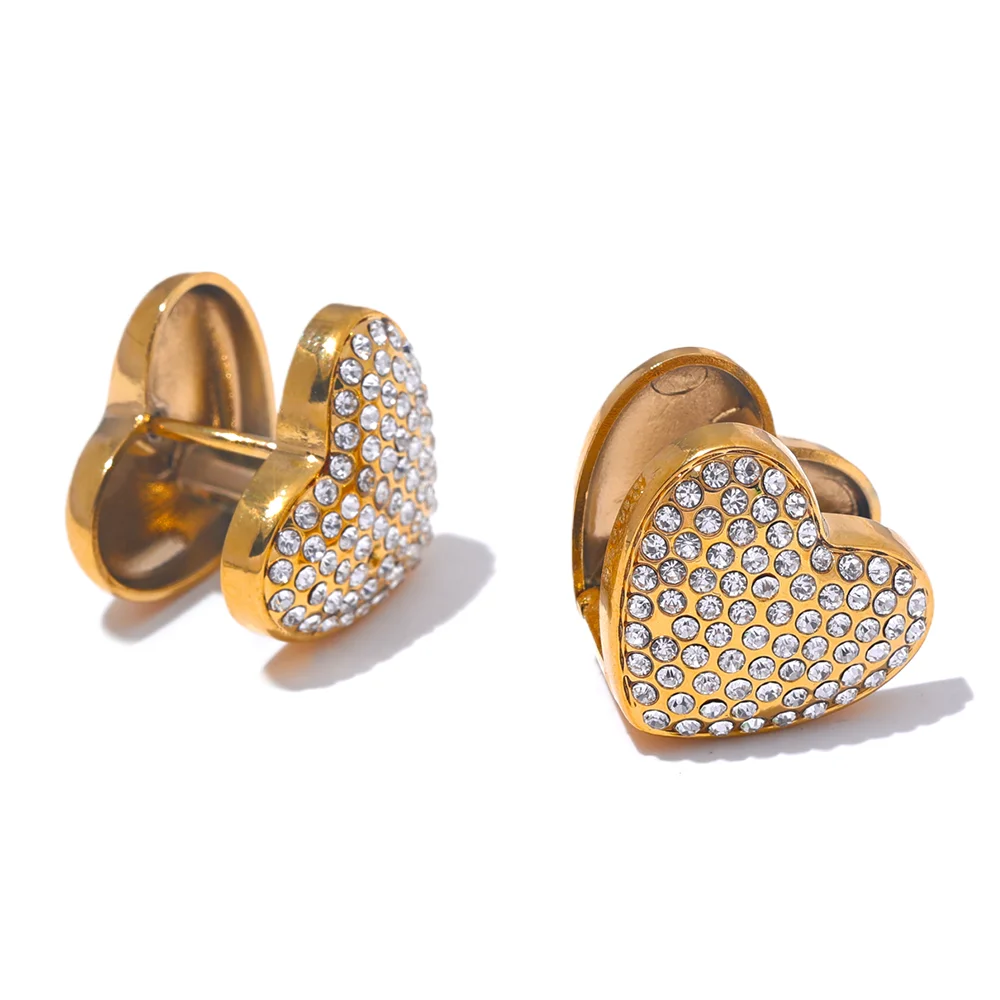 Brinco Coração Luxo Cristal Pavê Dourado