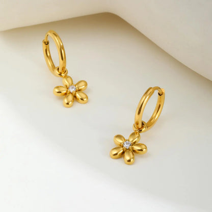 Brincos Argola Dourado Flor Zircônia