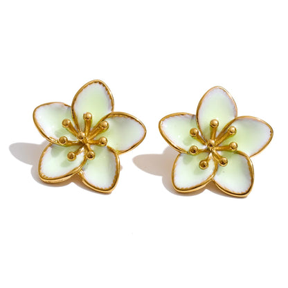 Brinco Flor Lilás Esmaltado Feminino com Detalhes Dourados Delicado e Elegante