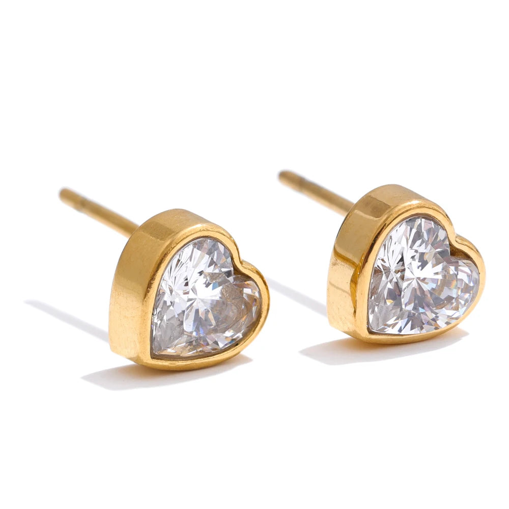 Brinco Coração Cristal Dourado Essência