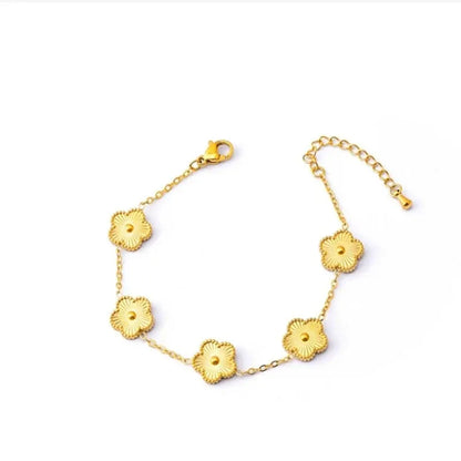 Pulseira Dourada com Flores Delicadas Feminina