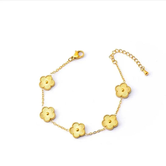 Pulseira Dourada com Flores Delicadas Feminina