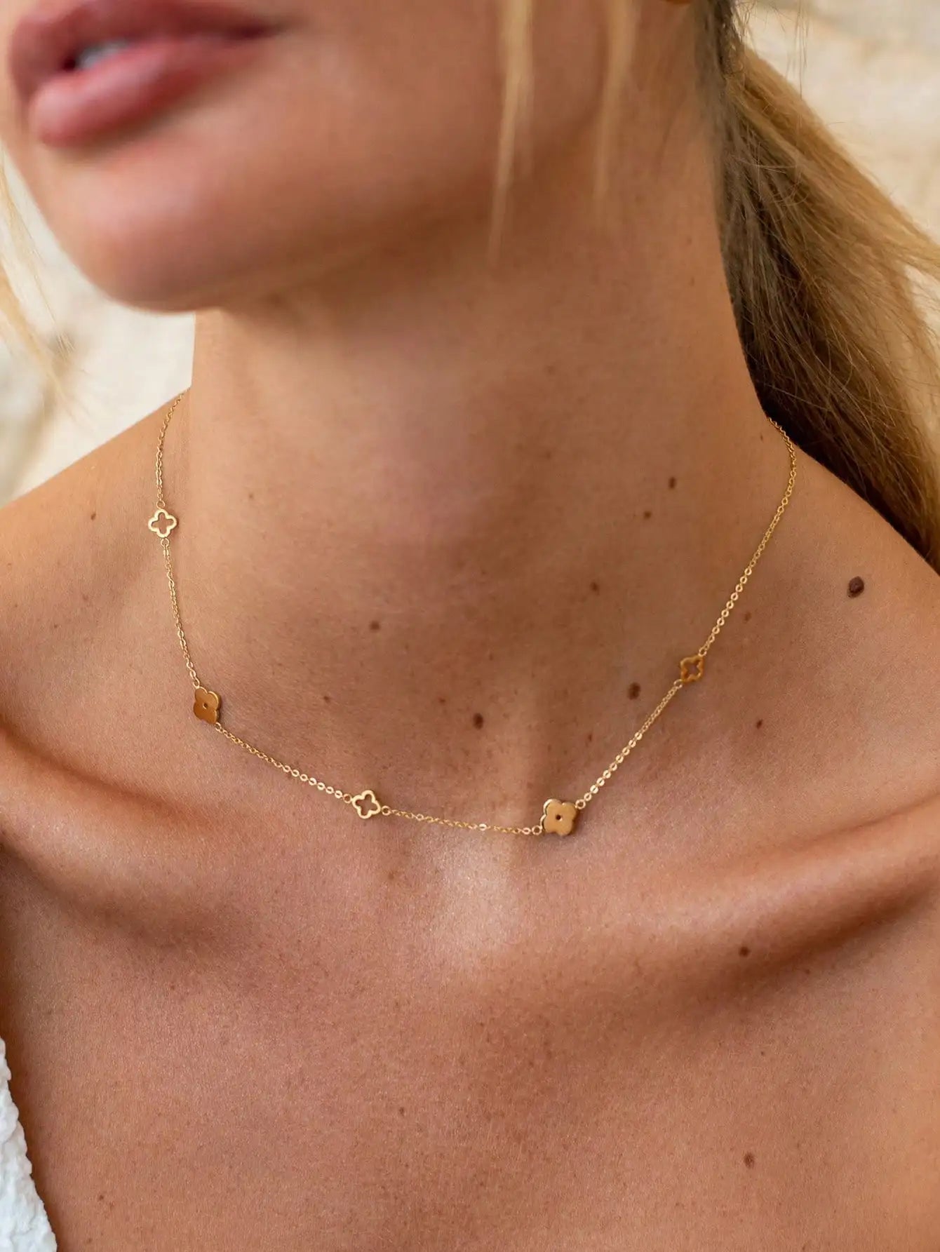 Colar Pingente Trevo e Flor de Ameixa