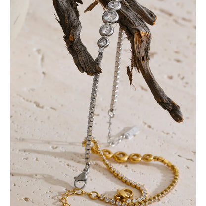 Pulseira Riviera Feminina Dourada com Zircônias Brilhantes Ajustável