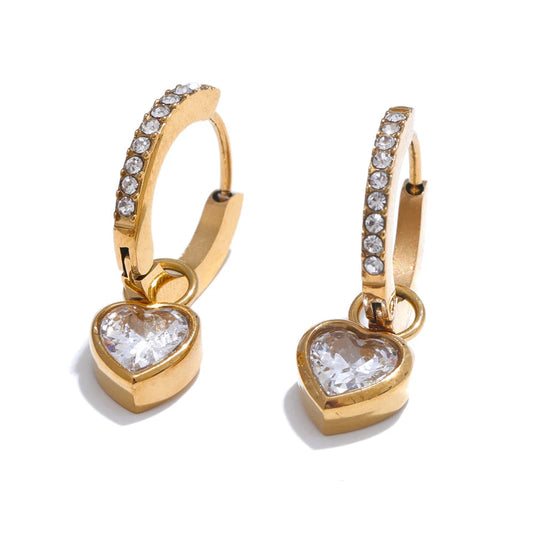 Brinco Argola Coração Cristal Dourado