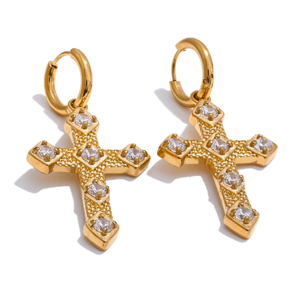 Brinco Cruz Celestial Dourada LuxStone
