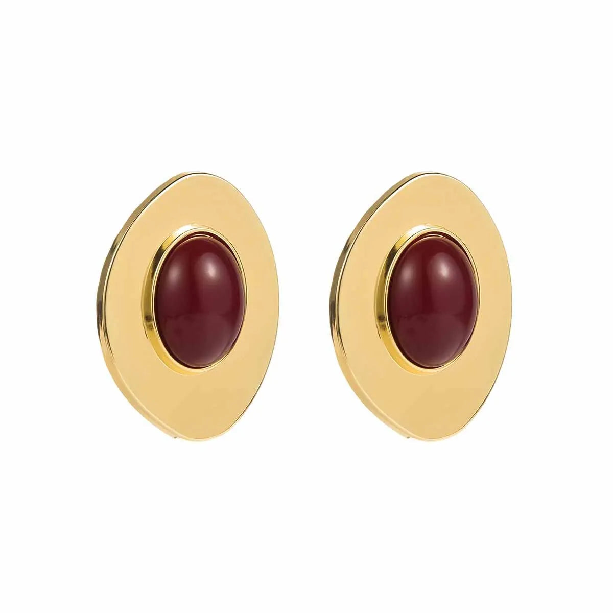 Brinco Dourado Oval com Pedra Marrom Feminino
