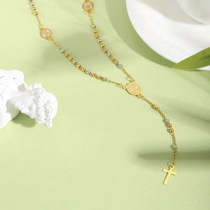 Colar Terço Dourado com Pingente de Cruz