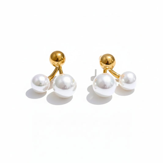 Brincos Pérola Dupla Dourado Feminino