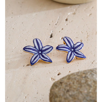 Brinco Flor Azul e Branco Feminino