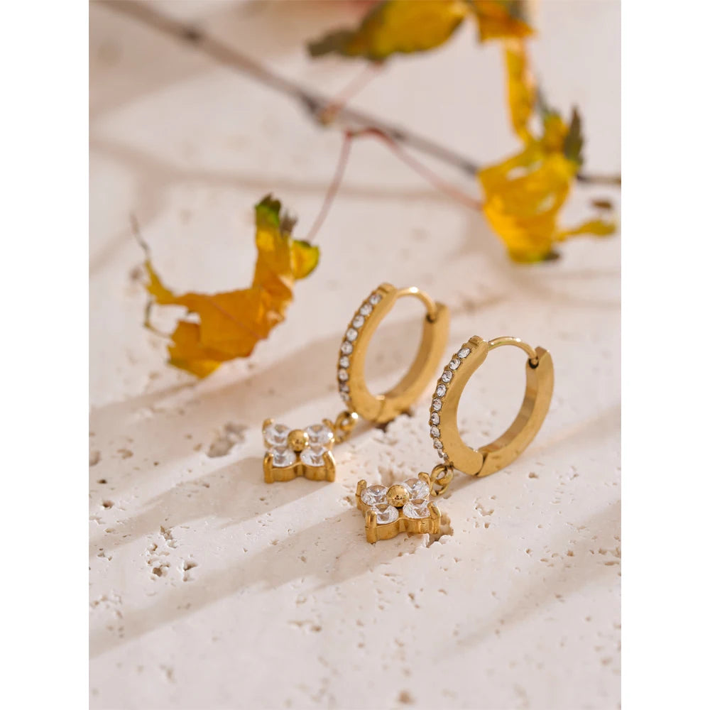Brinco Argola Floral Cristal Dourado Luxo