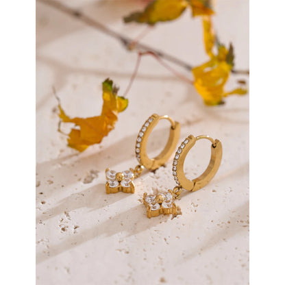 Brinco Argola Floral Cristal Dourado Luxo