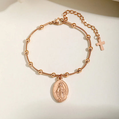 Pulseira Minimalista Nossa Senhora com Contas e Cruz Moderna