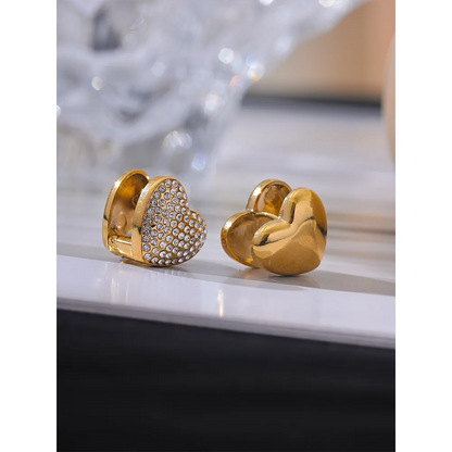 Brinco Coração Luxo Cristal Pavê Dourado