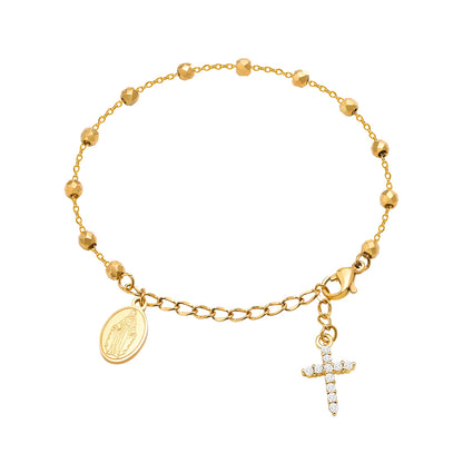 Pulseira Rosário Cruz Zircônia Cúbica