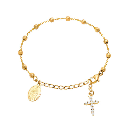 Pulseira Rosário Cruz Zircônia Cúbica