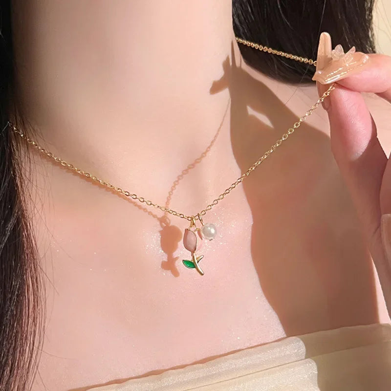 Conjunto Colar e Brincos Flor Pérola Dourado
