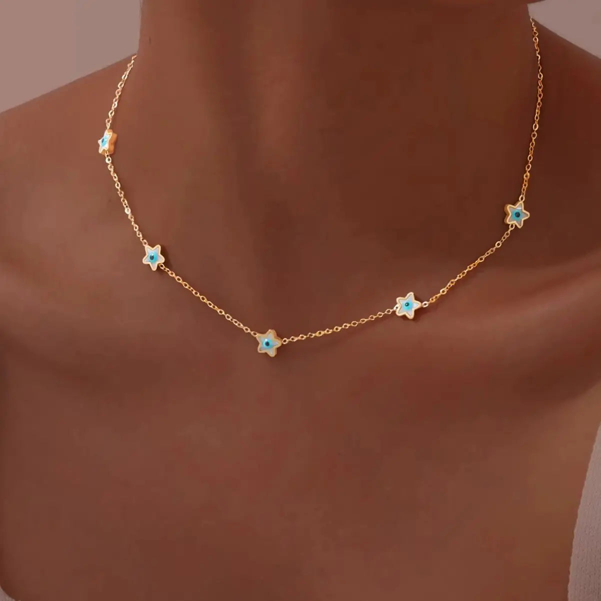 Colar Dourado com Olho Grego Amuleto da Sorte - Proteção e Estilo Elegante