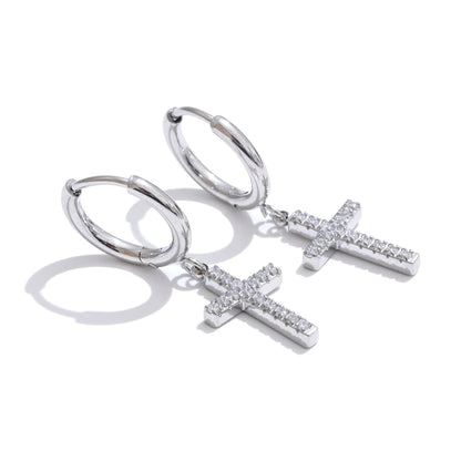 Brinco Argola Cruz Cristal Dourado Sofisticado